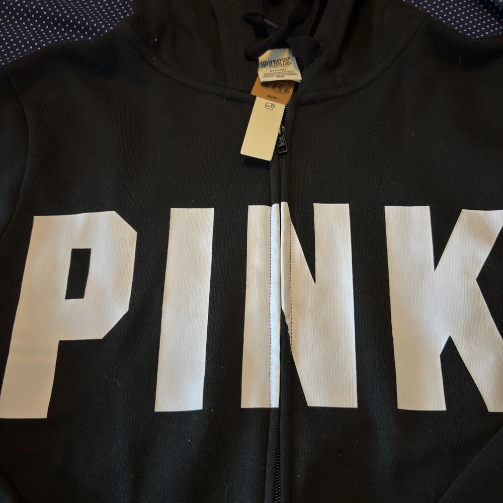PINK Victoria's Secret Black Zip-Up with White Logo